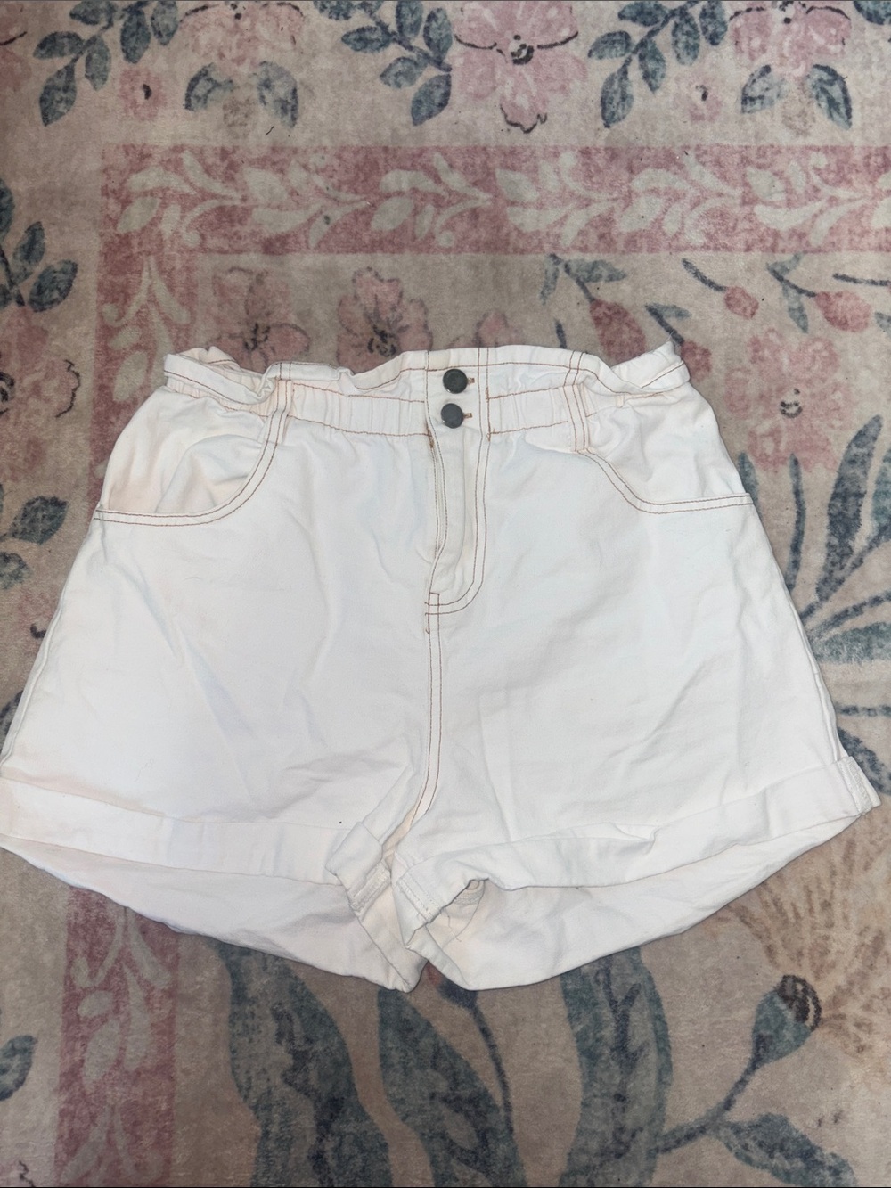 She + Sky White High-Waist Paperbag Shorts